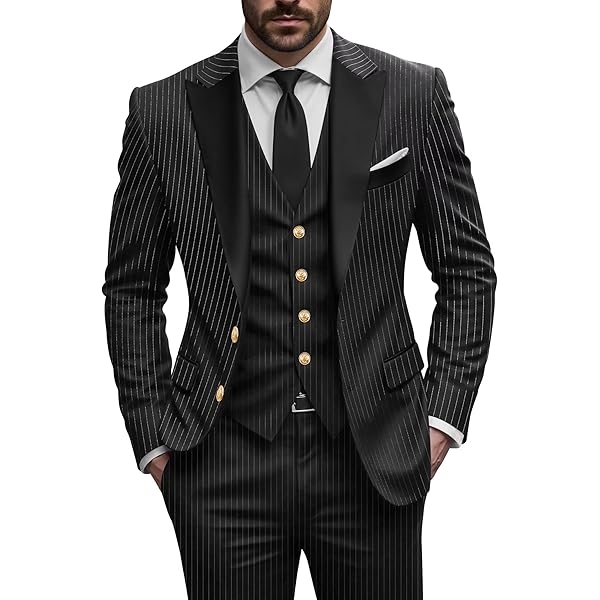 Wangyue 3 Piece Slim Fit Pinstripe Suit for Men Gomez Addams Wangyue 3 Piece Slim Fit Pinstripe Suit for Men Gomez Addams